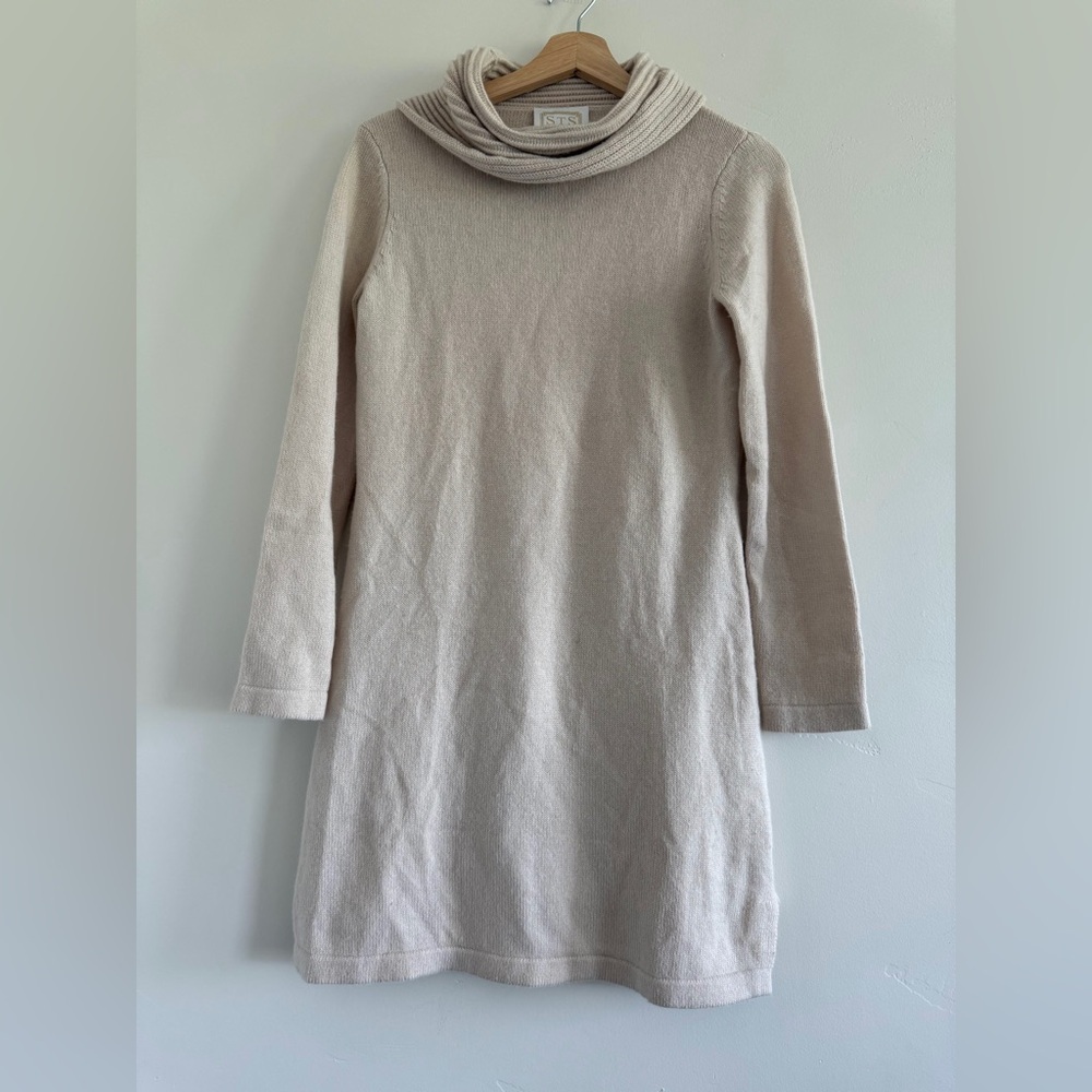 Sail to Sable Cream cowl neck classic wool cashmere tunic sweater Knit Dress S